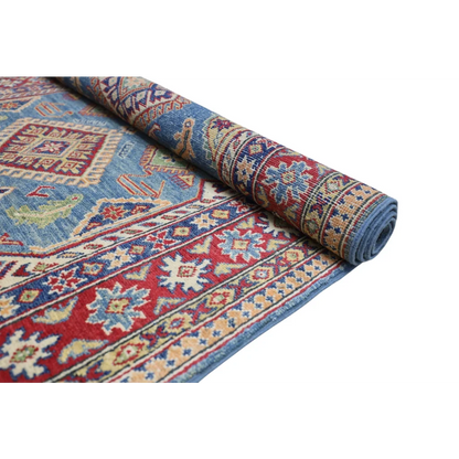 Stunning Afghan Kazak rug with cotton foundation, intricate geometric floral patterns