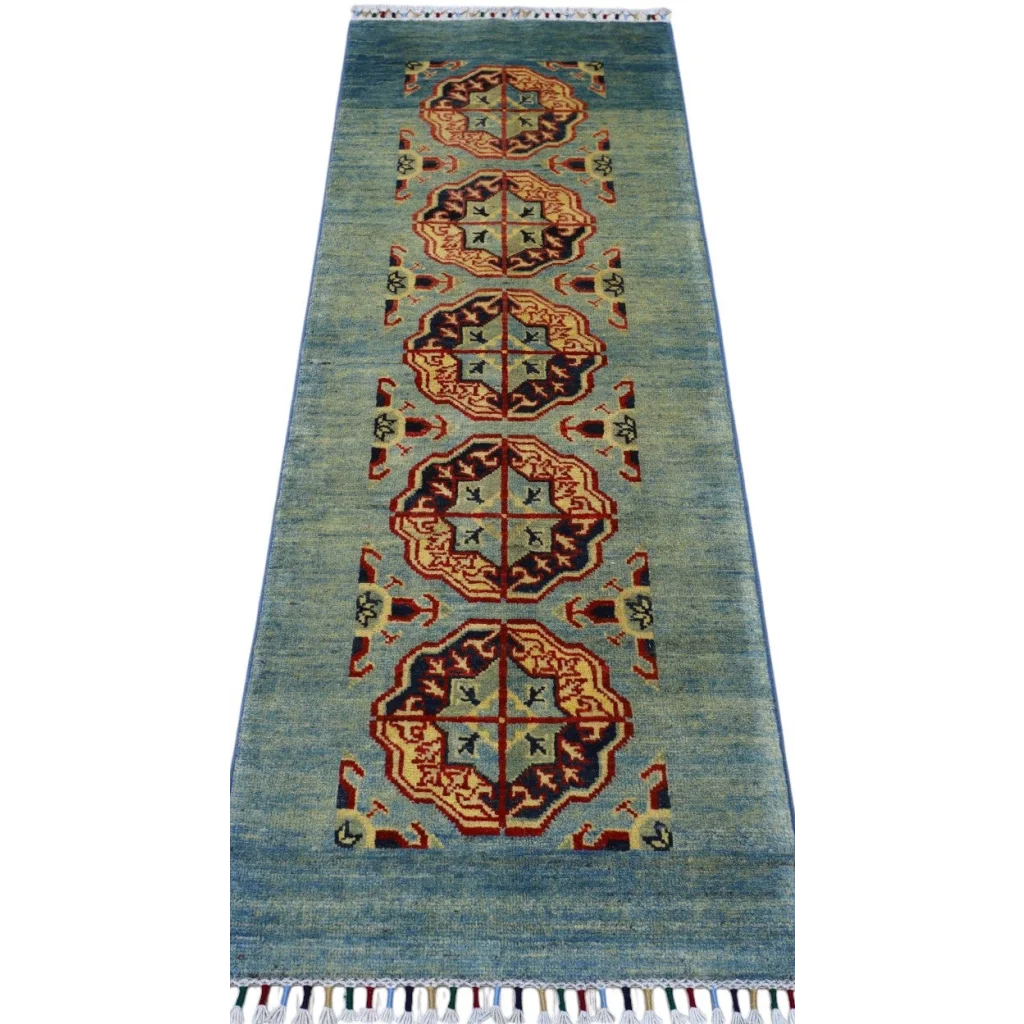 Stunning Afghan Kazak runner rug with cotton foundation and fringe