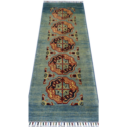 Stunning Afghan Kazak runner rug with cotton foundation and fringe