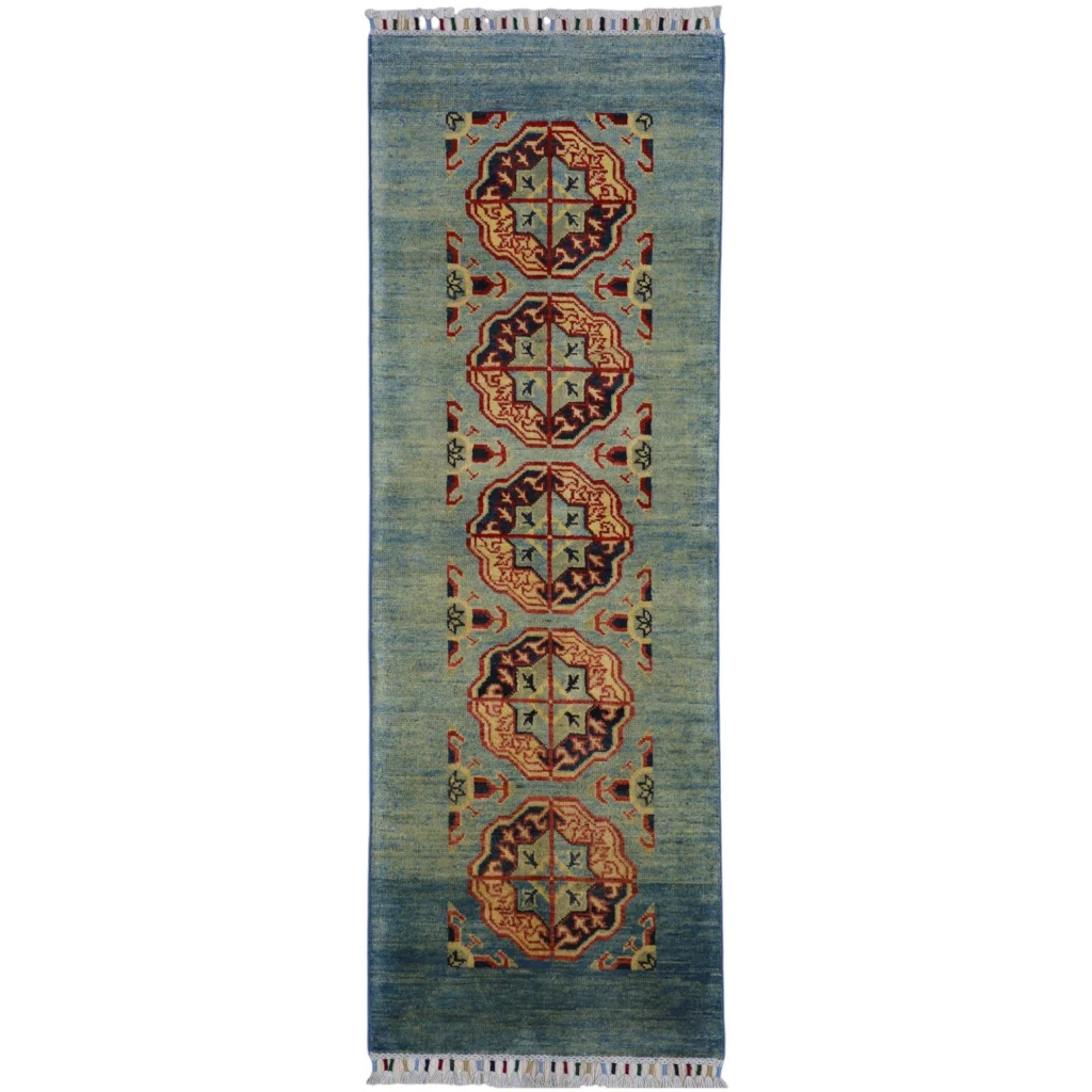 Stunning Afghan Kazak runner rug with cotton foundation and ornate medallions