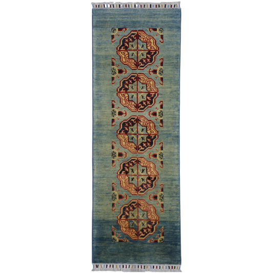 Stunning Afghan Kazak runner rug with cotton foundation and ornate medallions