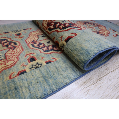 Stunning Afghan Kazak rug runner with cotton foundation and intricate patterns
