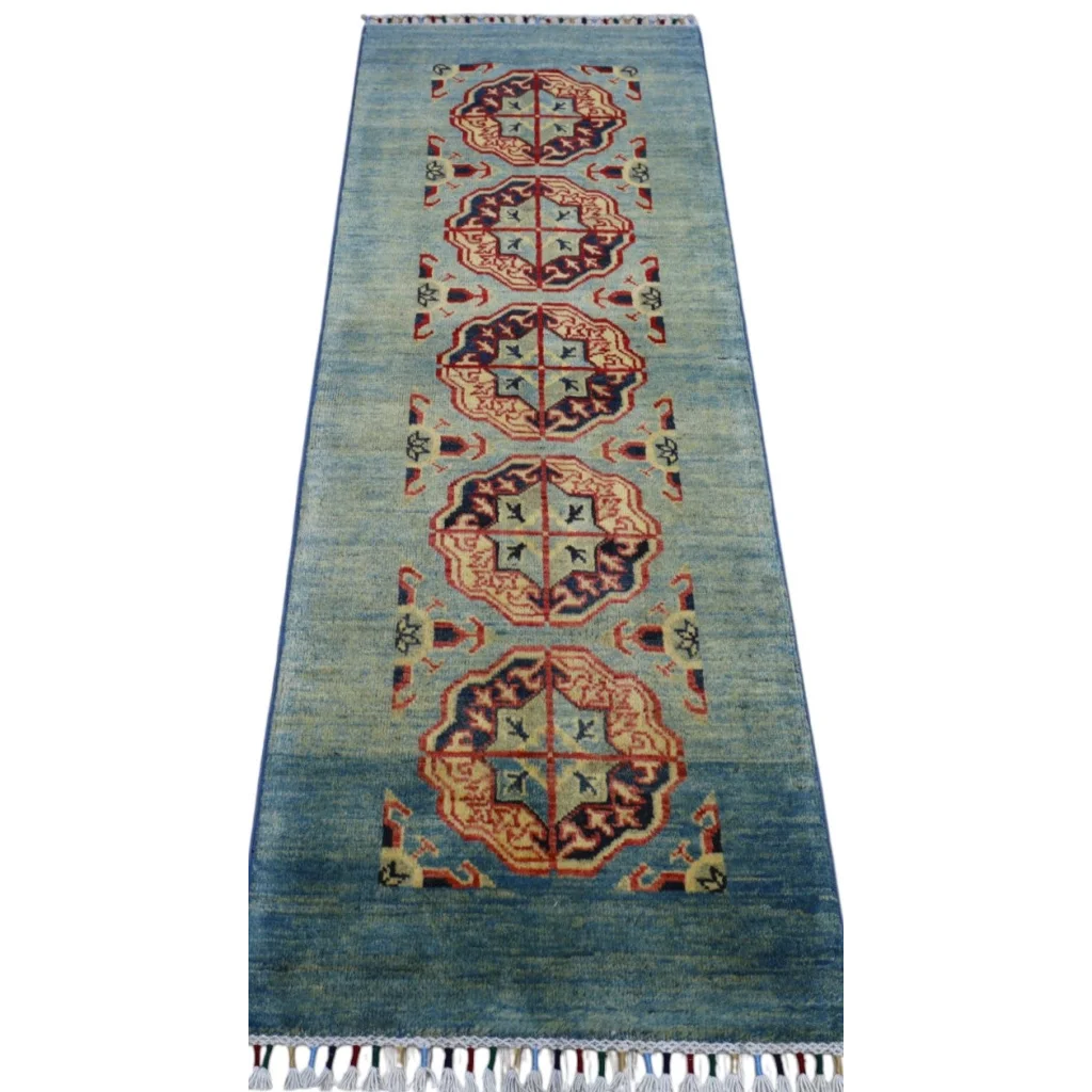 Stunning Afghan Kazak runner rug with cotton foundation and fringe