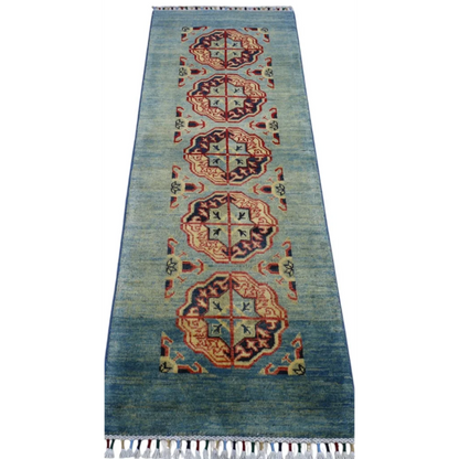 Stunning Afghan Kazak runner rug with cotton foundation and fringe