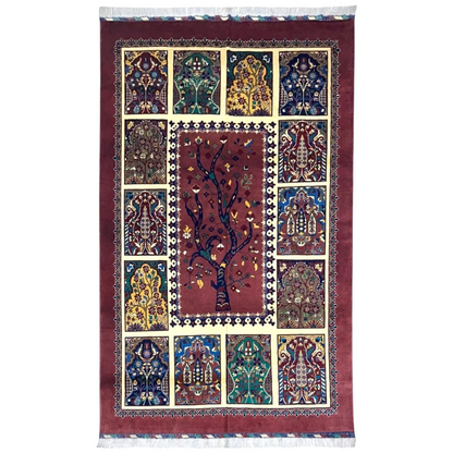 Afghan Tree of Life hand-knotted rug with cotton foundation in cream and maroon wool