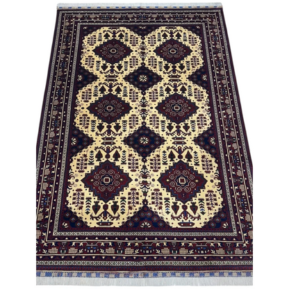 Stunning Afghan Zerkhaki rug with cotton foundation, cream and burgundy geometric patterns