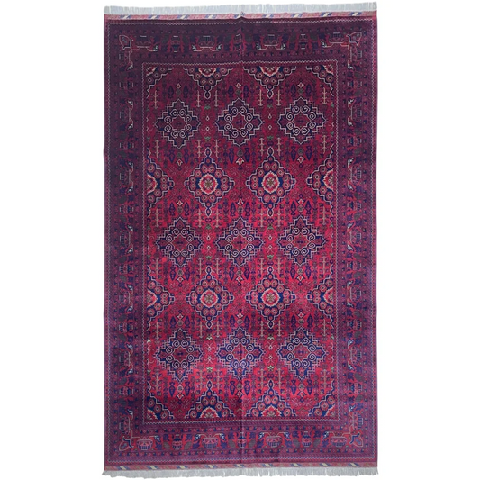 Stunning Afghan Zerkhaki rug with cotton foundation in burgundy tones