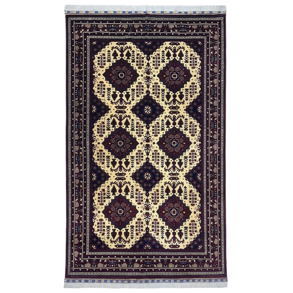 Stunning Afghan Zerkhaki rug with cotton foundation and intricate patterns