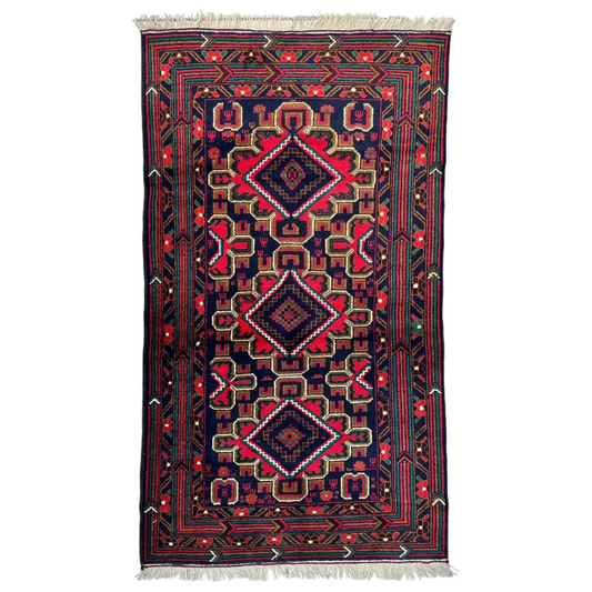 Stunning Afghani Baluch wool rug with intricate Persian patterns for small spaces
