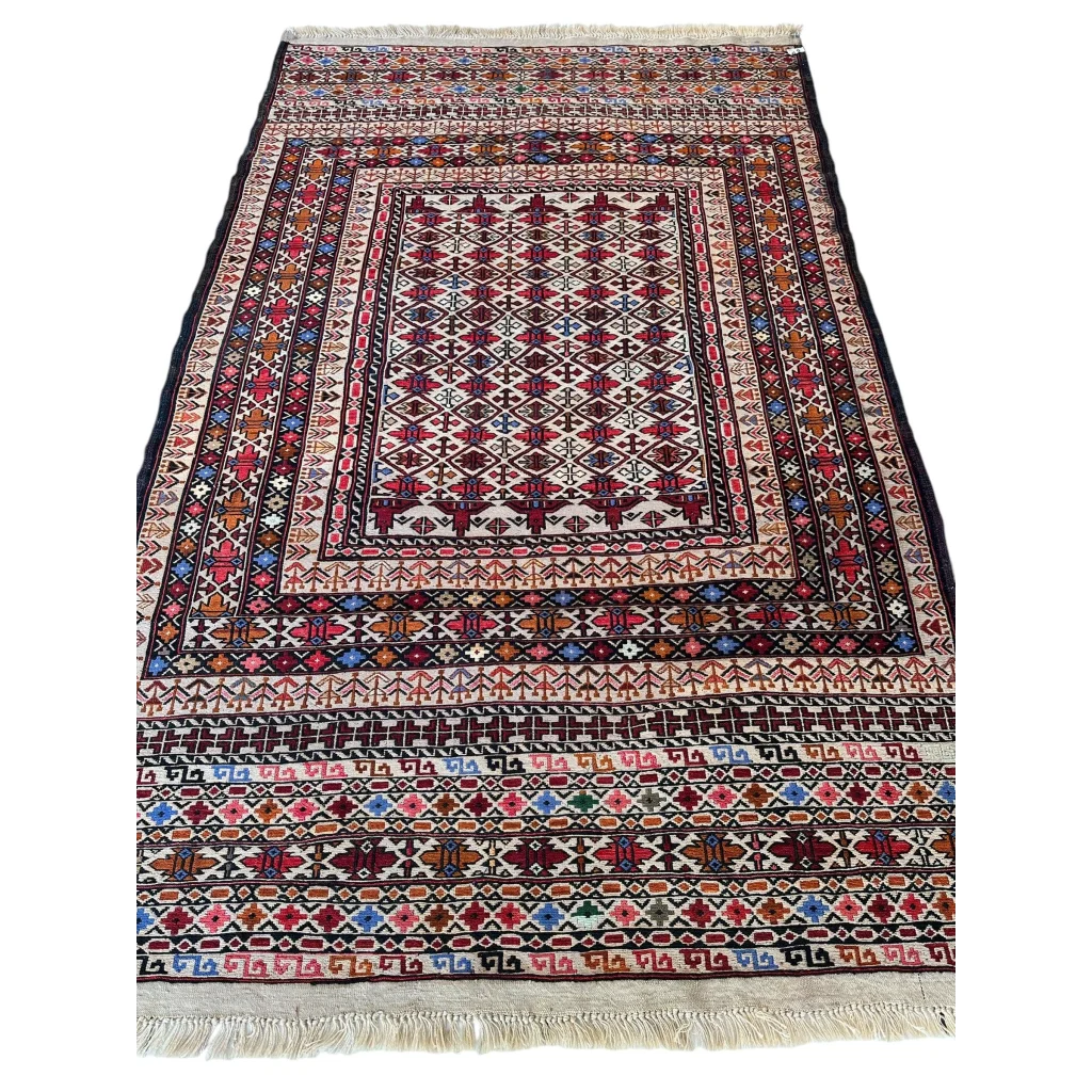 Stunning Afghani Maliki Soumak rug with bold geometric patterns