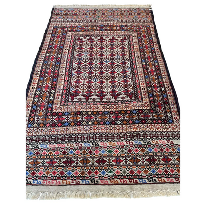 Stunning Afghani Maliki Soumak rug with bold geometric patterns