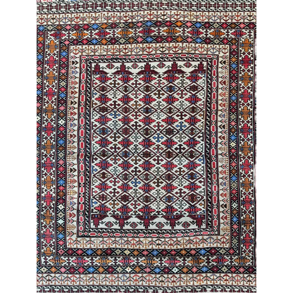 Stunning Afghani Maliki Soumak rug with bold geometric patterns