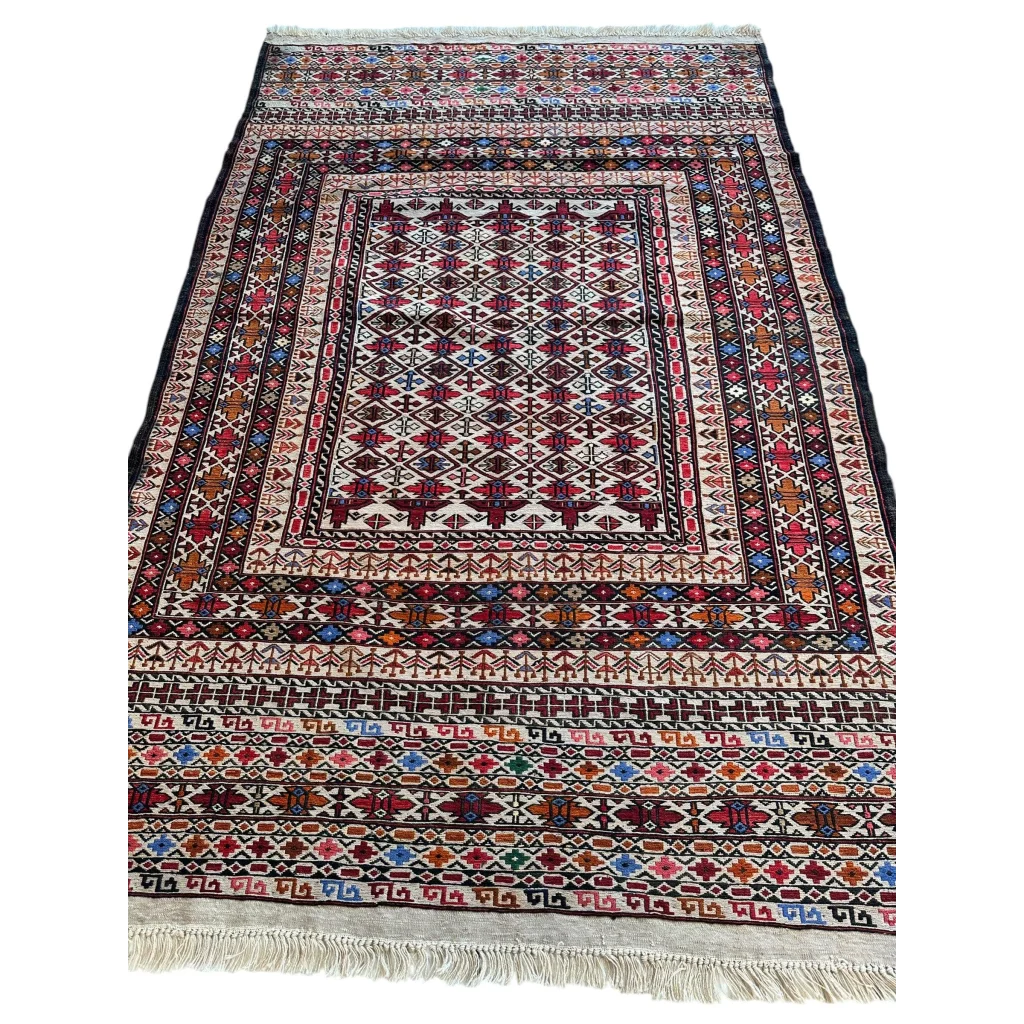 Stunning Afghani Maliki Soumak rug with bold geometric patterns