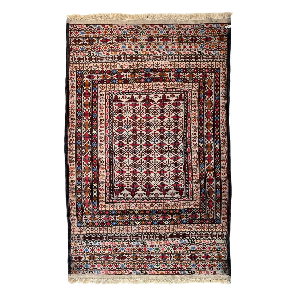 Stunning Afghani Maliki Soumak rug with bold geometric patterns