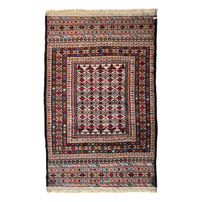 Stunning Afghani Maliki Soumak rug with bold geometric patterns