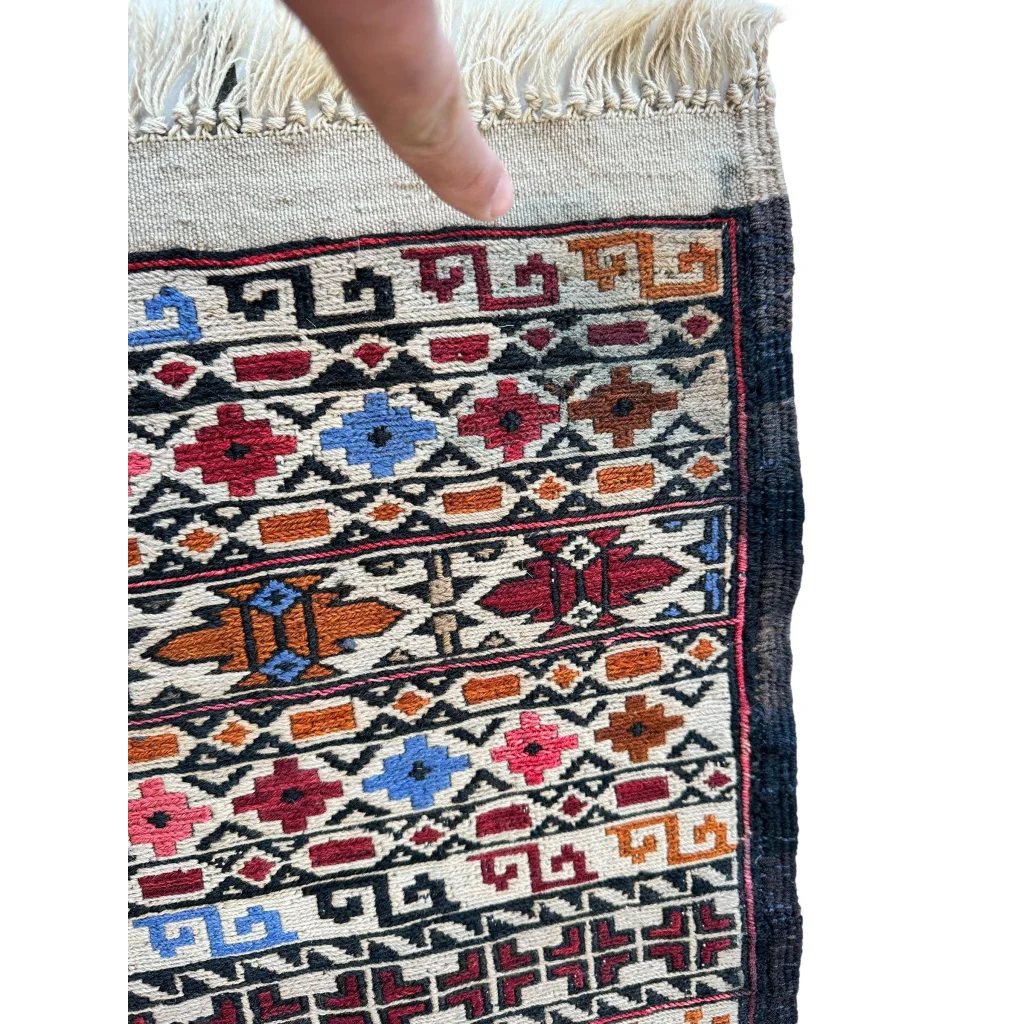 Stunning Afghani Maliki Soumak rug with bold geometric patterns