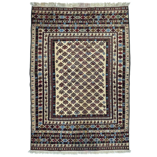 Stunning Afghani Maliki wool kilim rug in cream with bold geometric patterns
