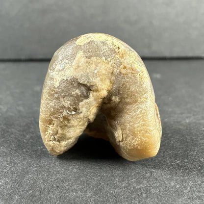 Stunning amber agate gemstone with golden swirls and mottled beige brown hues