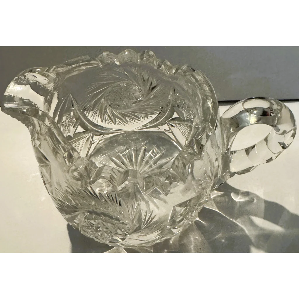Stunning American Brilliant Cut Glass Creamer with starburst and geometric patterns