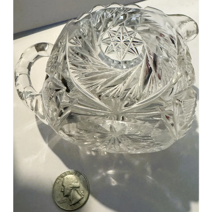 Clear American Brilliant Cut Glass Sugar Bowl with handles and starburst pattern