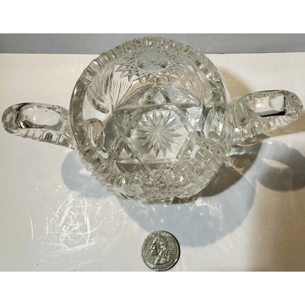 Ornate American Brilliant Cut Glass Sugar Bowl with Handles from the Gilded Age