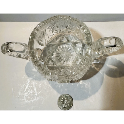 Ornate American Brilliant Cut Glass Sugar Bowl with Handles from the Gilded Age