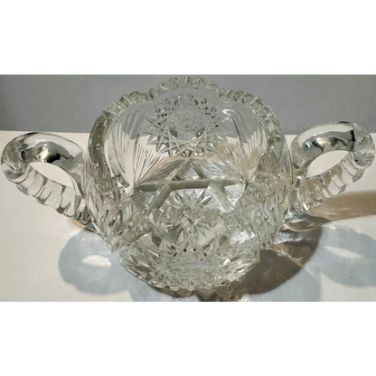 American Brilliant Cut Glass Sugar Bowl with intricate star and fan patterns