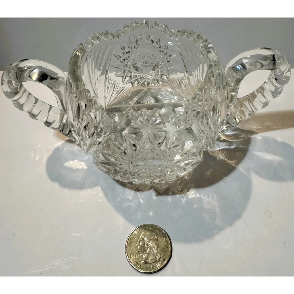 Ornate American Brilliant Cut Glass Sugar Bowl with handles from the Gilded Age
