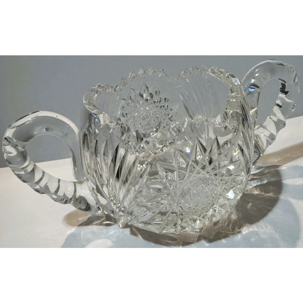 Clear American Brilliant Cut Glass Sugar Bowl with handles from the Gilded Age