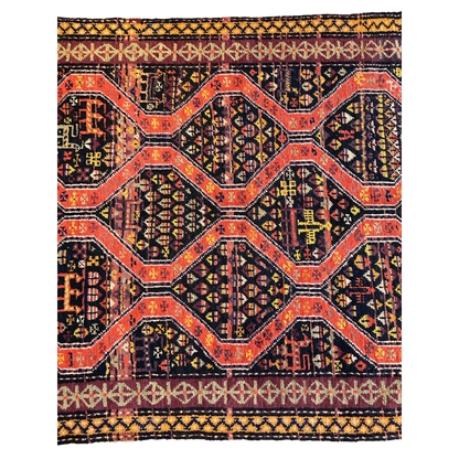 1910s Caucasian Kazak rug, vibrant red and black bold geometric design, hand-knotted natural wool
