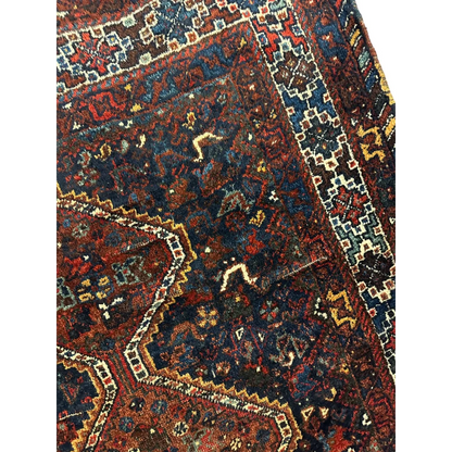 Stunning 1920s antique Persian Khamseh rug in burgundy navy gold