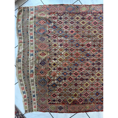 Stunning 1930 antique Turkish Jajim wool rug in reds and blues