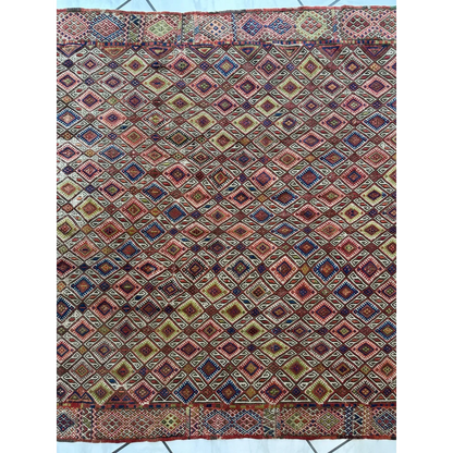 Vintage antique Turkish Jajim wool rug with geometric diamond motifs