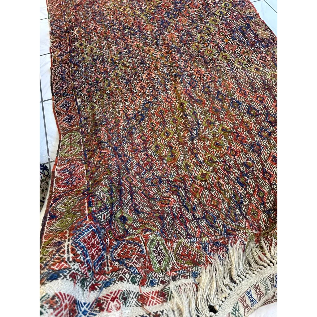 Stunning antique Turkish Jajim wool rug from 1930 with intricate patterns