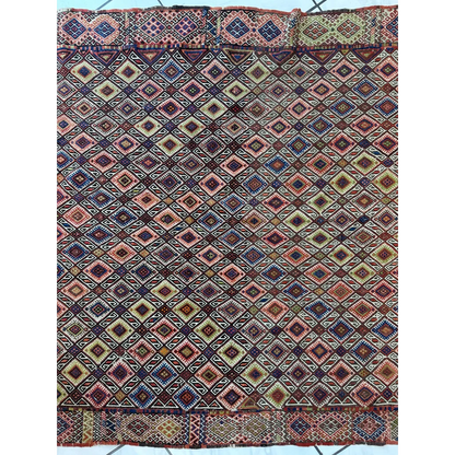 Stunning antique Turkish Jajim wool rug with diamond lattice pattern