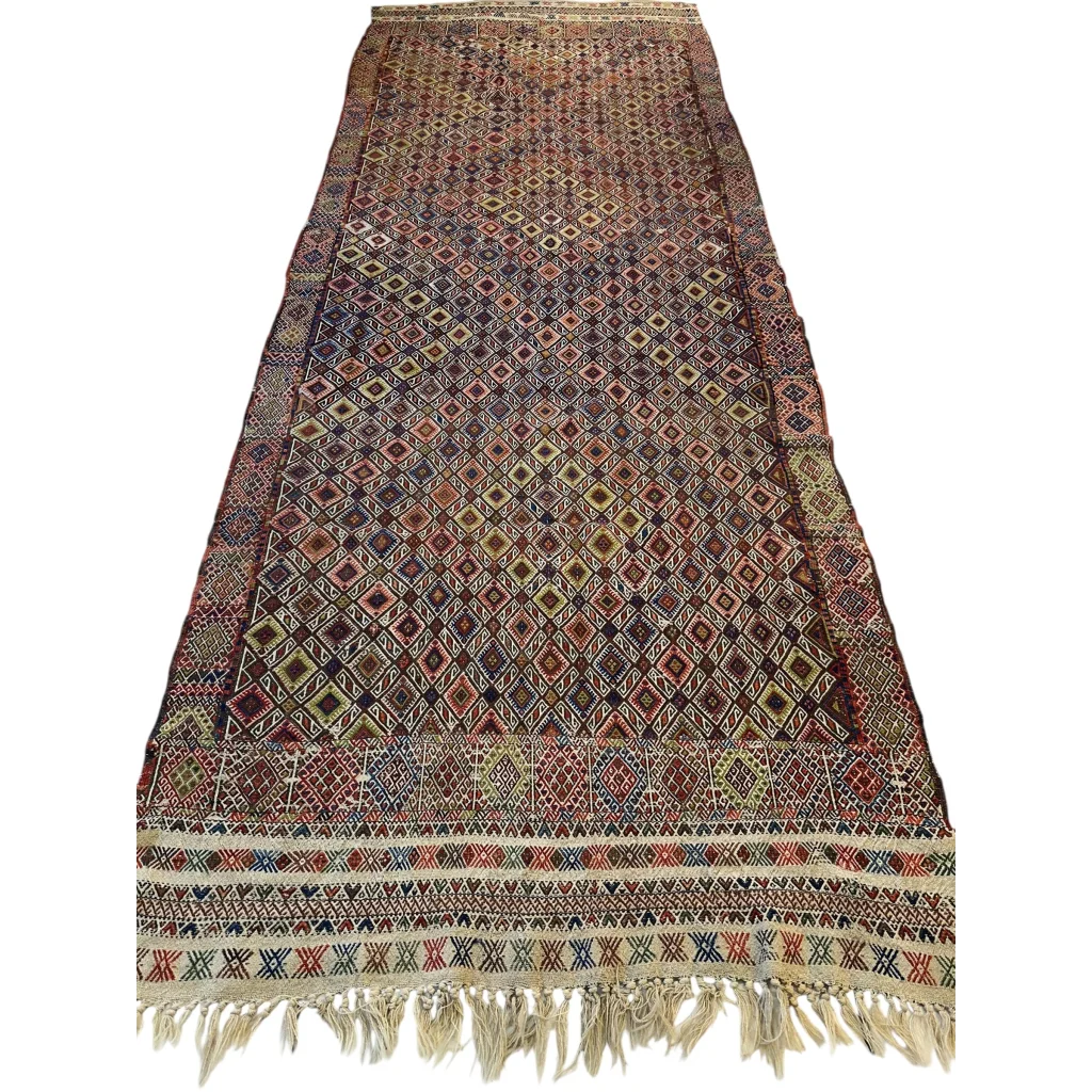 Vintage antique Turkish Jajim wool rug with geometric patterns