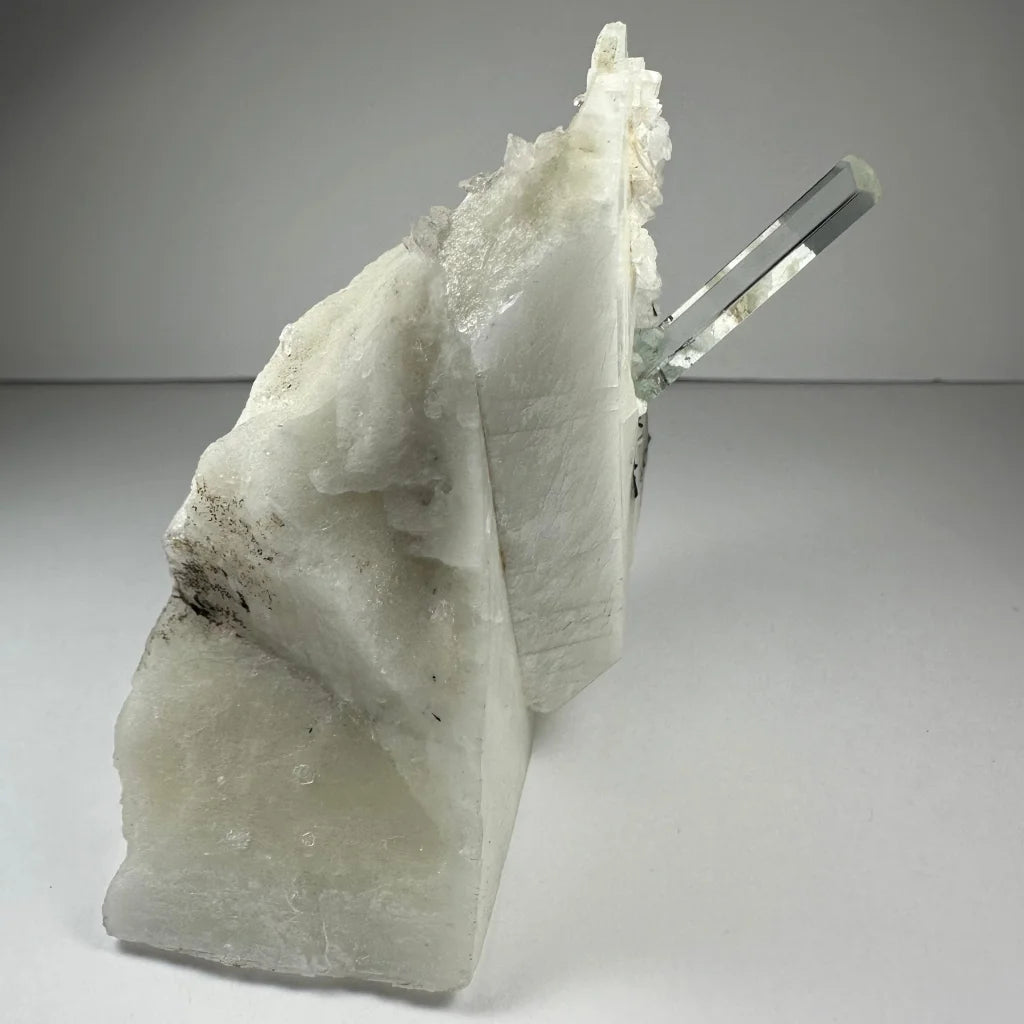 Stunning aquamarine beryl crystal with tuning fork in quartz