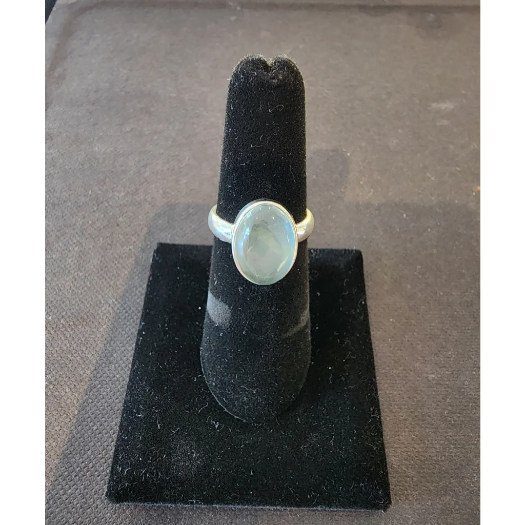 Stunning aquamarine ring in sterling silver with oval blue opal