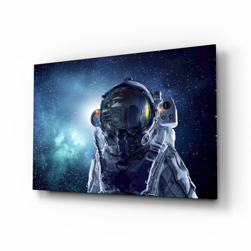 Stunning astronaut glass wall art with cosmic reflections
