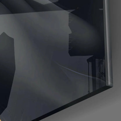 Sleek dark gray reflective glass wall art in stunning Baroque gold portrait design