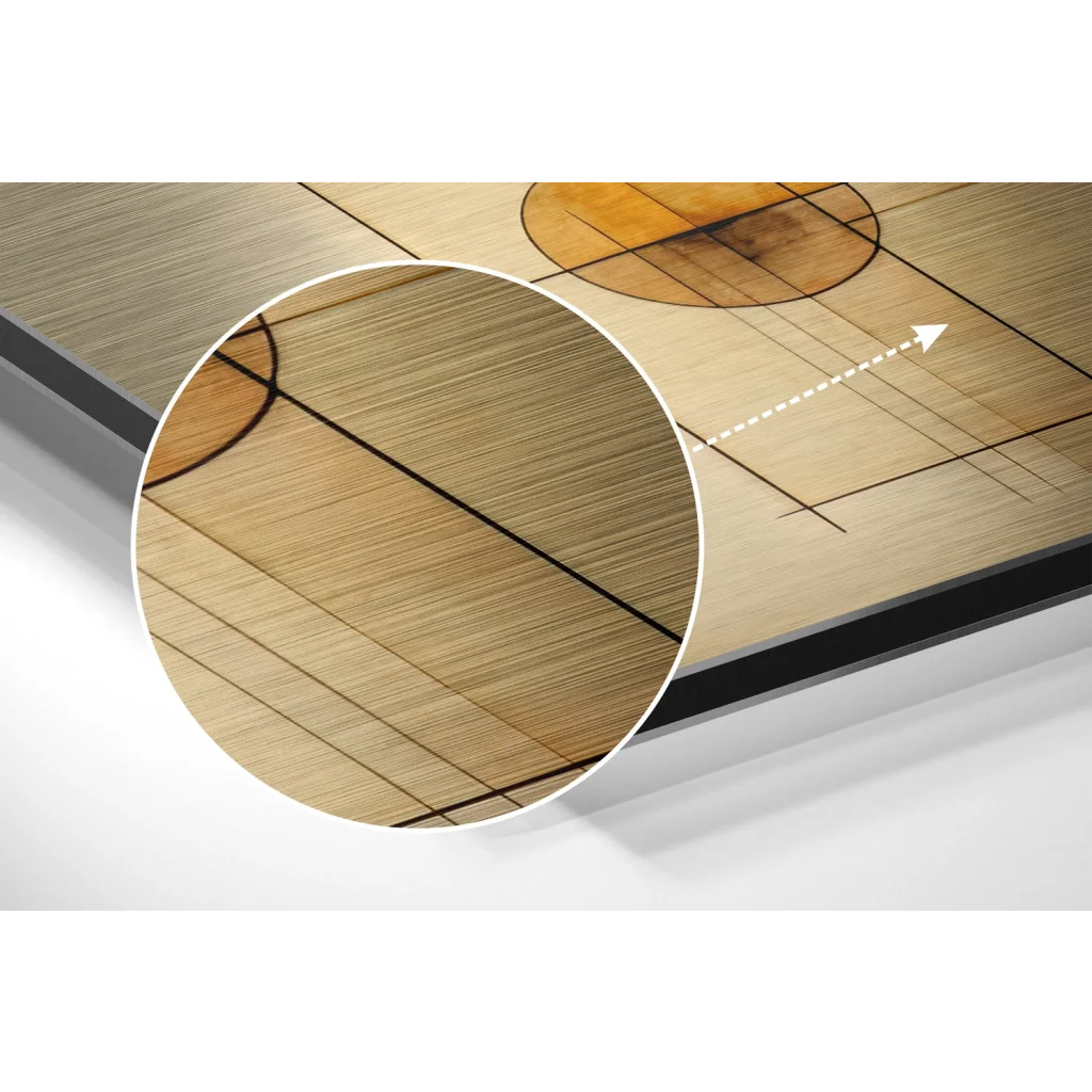 glass wall art Stunning wooden basketball court floor on brushed aluminium dibond