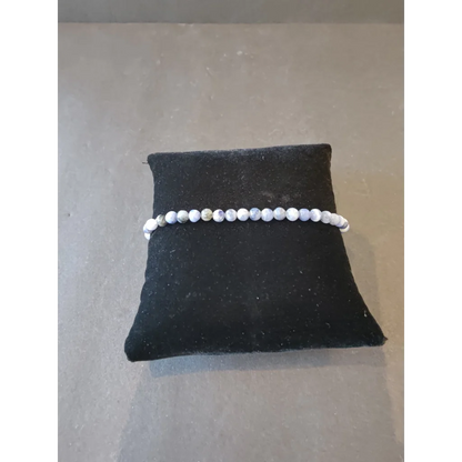 Delicate light blue and white speckled beaded stone bracelet 4mm gems