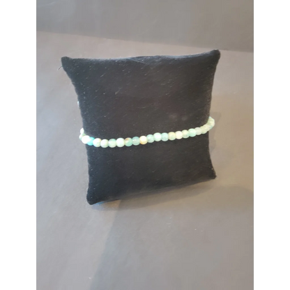 Delicate beaded stone bracelet in mint green to pale blue gradient, 4mm gems
