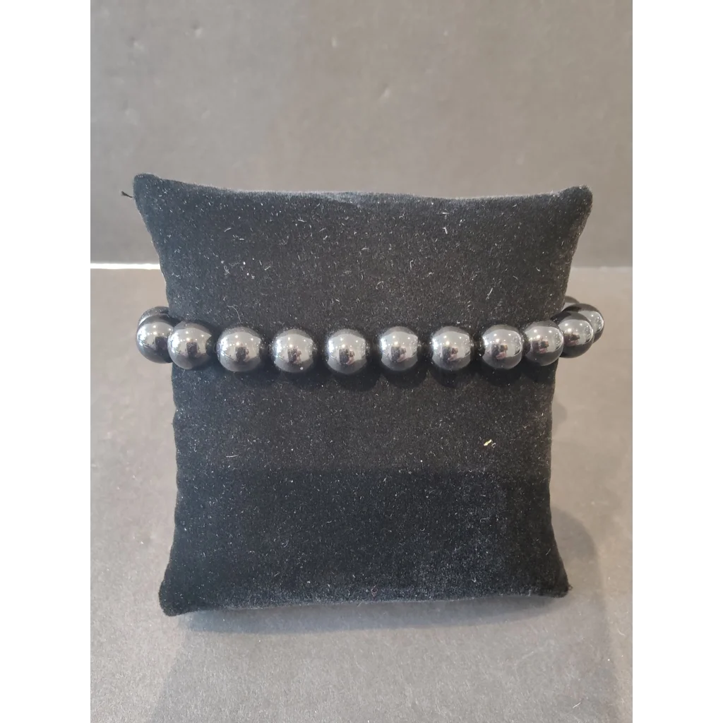 Sleek black magnetic hematite beaded stone bracelet with 8mm beads