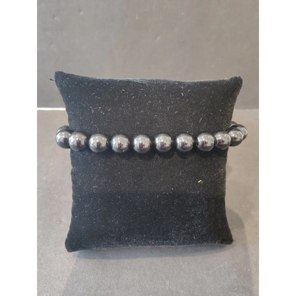 Sleek black magnetic hematite beaded stone bracelet with 8mm beads