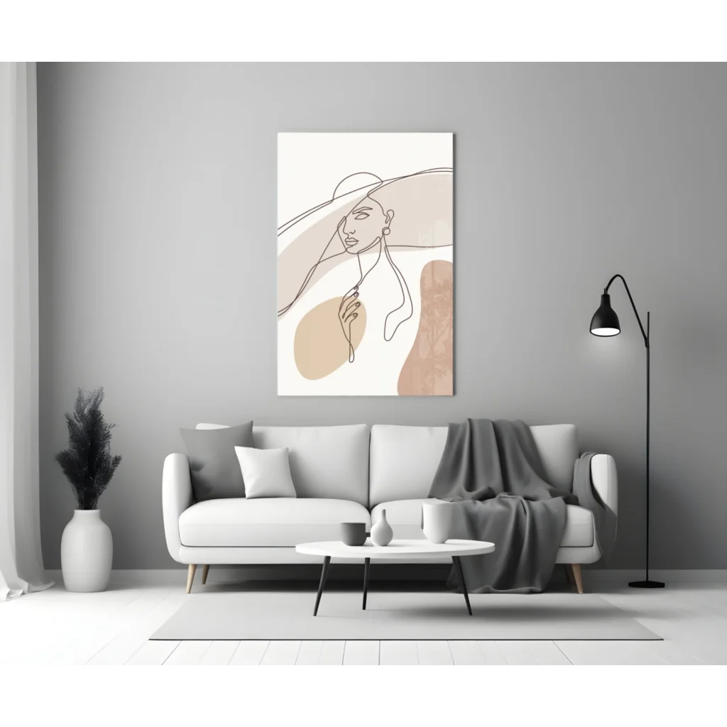 Stunning beige abstract wall art print with minimalist black lines