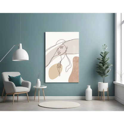 Beige abstract line art print on canvas wall art