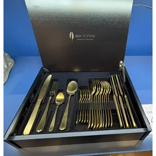 Gold belo inox cutlery set in a black box perfect for stylish meals