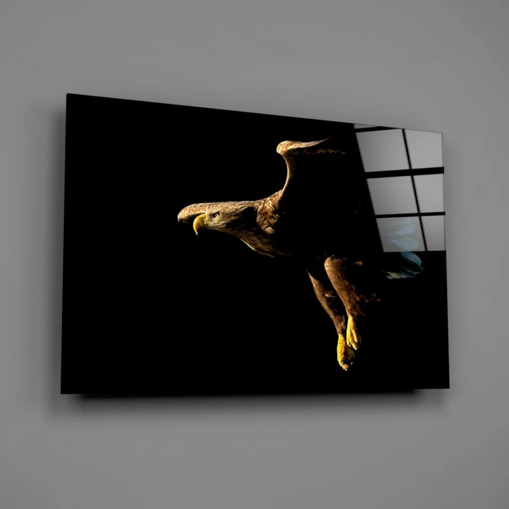 Golden eagle statue on black background wall art