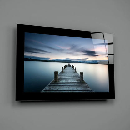 Stunning black glass wall art with wooden dock design